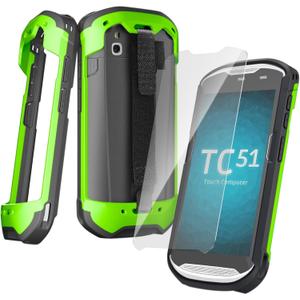 Upgraded Protective Case for Zebra TC51 TC52 TC56 TC57 TC510K Rugged Boot Case Cover for Zebra Scanner TC52x TC57x TC52ax with Hand Strap & Tempered Glass (Green)