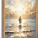 Framed 3D Textured Jesus Walking on Water Wall Art, Christian Bible Stories Wall Decor Paintings, Jesus Walks on Water on Water Back Posters Prints Pictures for Church Living Room Bedroom 16x24 Inch