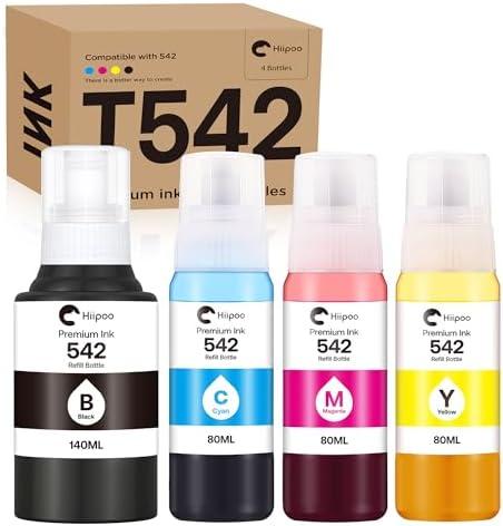 Hiipoo 542 Pigment Ink Refill Bottle ET-5850 ET-5880 ET-5170 ET-16600 ET-16650 ST-C8000 Printers Replacement for 542 Ink Refill Bottles for ET-5850 Upgrade Version (4 Pack)