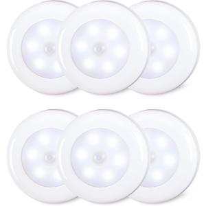 STAR-SPANGLED 6 Pack 2.8 Motion Sensor Lights Indoor AAA Battery Operated, Stick on LED Puck Light for Stairs, Under Cabinet, Closet, Cool White