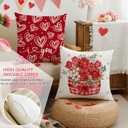 3 x Valentine's Day Throw Pillow Covers, 18 x 18 Inch Red Heart Mason Jars Roses Diamond Lattice Hello Valentine Love You More Decorative Pillowcases for Sofa Couch Set of 4