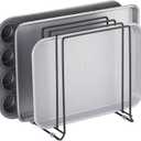 mDesign Pot Lid and Pan Rack  Metal Wire Rack for Cabinets, Pantries or Kitchen Surfaces  Freestanding Pan Stand with 5 Slots for Pans, Pots, Lids and Crockery  Black (Pack of 1)