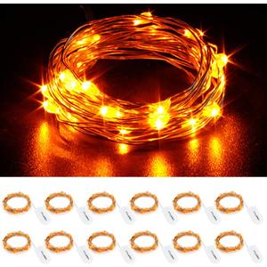 CYLAPEX 12 Pack Orange Fairy Lights String Battery Operated Fairy Lights Starry String Lights on 3.3ft/1m Silvery Copper Wire Lights for Hallowen Christmas Decoration Costume Wedding Party