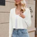 Newshows Cropped Cardigan Sweaters For Women 2026 Crew Neck Button Down Open Front Knit Bolero Shrugs (White, L)
