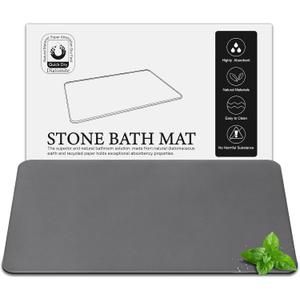 Large Diatomite Stone Bath Mat, Premium Non-Slip Natural Diatomaceous Earth Bathtub Fast Drying Mats for Bathroom Floor (30" x 17" Dark Grey)