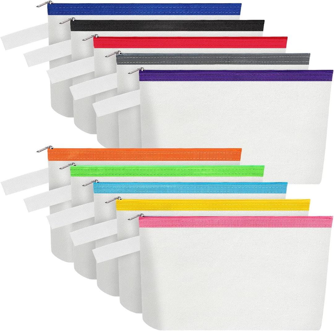 10 Pieces Cotton Canvas Makeup Bag with Bottom and Strap, Multi-Purpose Cosmetic Bag with Zipper Travel Toiletry Pouch, Blank DIY Craft Bag Pencil Bag (Multicolor 01, M) (MN-WB07)