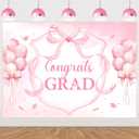 Pink Bow Graduation Party Decorations Backdrop Banner 7 x 5 ft Congrats Grad Background Photo Booth Prop Vinyl Pre-Punched Hole for Girl Class of 2026 Congrats Grad Congratulations Party