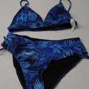 AI'MAGE Bikini Set for Women Triangle Floral Print Bikini Set Two Piece Swimsuit V Neck Bathing Suits Blue Leaves XL
