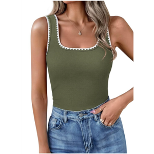 Women’s Square Neck Tank Tops 2025 Summer Sleeveless Shirts Casual Slim Fitted Color Block Ribbed Tanks Size XL