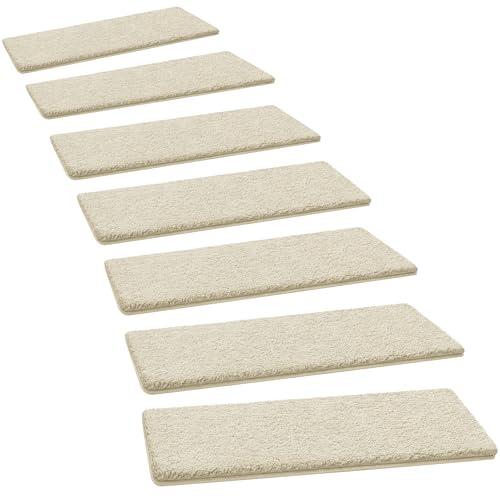 PURE ERA Carpet Stair Treads Ultra Plush 8" X 30" Soft Indoor Stair Protectors Pet-Friendly Non-Slip Skid Resistant Tape Free Washable Reusable(2 Pieces, Beige)