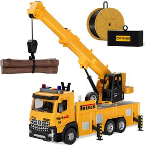 Mobile Crane Tow Truck Toy for Logging Farm Port Shipyard Building Bridge Construction Vehicles Engine Machine City Gravity Lifting Arm Kids Boys Age 3-5 4-7 Years Old Christmas Birthday Easter Gifts