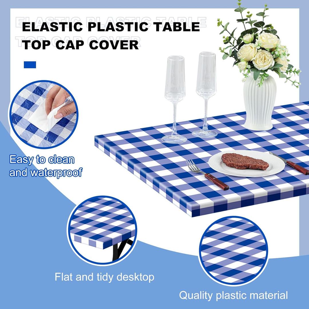 Boao 5 Pcs Picnic Table Cover 72 x 30 Inch for 5 ft Tables Disposable Parties Plastic Table Cloths with Elastic Fitted Elastic Desk Cover Rectangle Waterproof for Indoor, Outdoor, Picnic, Camping