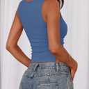 PRETTYGARDEN Women Going Out Tops Summer Clothes 2025 Trendy Split Hem Ruched Sleeveless Shirt Cute Y2K Tank Top (Blue, XXL)