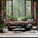 BSFHH Tapestry Nature Scenery Forest Green Tree Stone Rainforest River Jungle Wall Hanging Art Landscape Scene Through Wooden Windows Tapestry for Living Room Bedroom