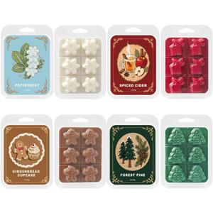 Christmas Scented Wax Melts, Winter Holiday Soy Wax Cubes for Wax Warmer, Snowflake Pines Elk Gingerbread Cubes Set, Spiced Cider, Gingerbread Cupcake, Peppermint, Forest Pine