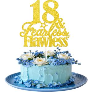 18th Birthday Cake Topper Happy 18th Birthday Party Decorations Gold Glitter 18 & Fearless Flawless Theme Cake Topper 18th Birthday Cake Decor for Girls & Boys