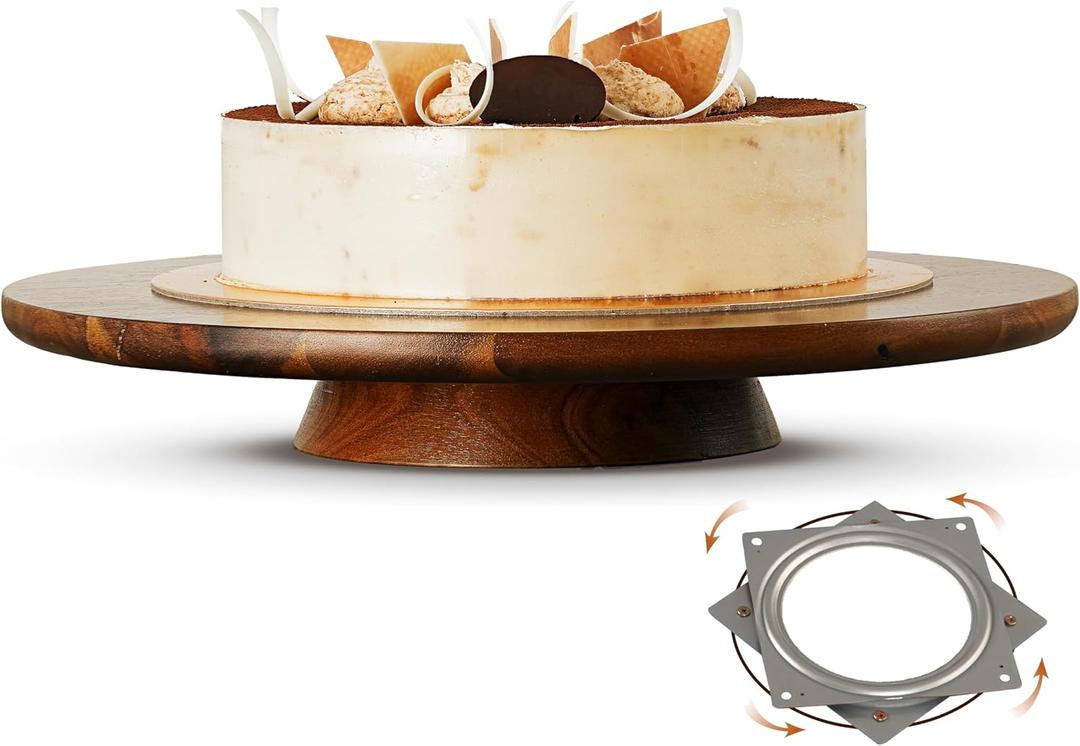 TIDITA 13" Acacia Cake Stand Rotating  Rustic Wood Turntable Pedestal Stands  Wooden Spinning Tables for Food Serving - Round Cake Decorating for Cupcake Dessert Display in Party, Wedding, Birthday