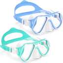 Freela 2 Pack Kids Swim Goggles Mask for Boys Girls 3-14, Tempered Glass Lens 180 HD View with Nose Cover for Pool Beach (Blue & Cyan (2pcs ))