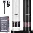 Electric Salt and Pepper Grinder Set Rechargeable Salt and Pepper Grinder Set with Adjustable Coarseness, Salt and Pepper Shakers for Kitchen Gadgets (Black/White)