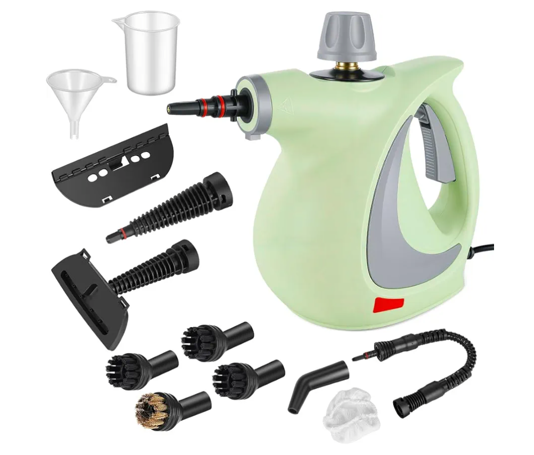 Handheld Pressurized Steam Cleaner with 12 pcs Accessories, Portable Steamer for Cleaning, Steam Cleaner for Home Use, Steamer for Cleaning Car, Furniture, Floor, Upholstery, Grout and Tile, Green