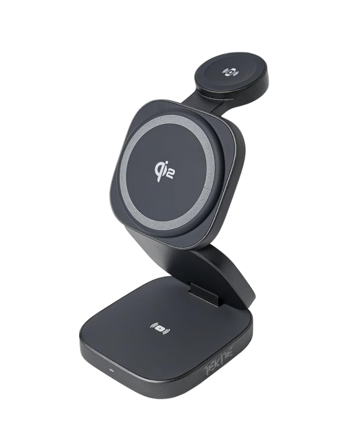 TEKNE 3 in 1 Qi2 Wireless Charger for Smartphone, Smartwatch & AirPods – Magnetic Foldable Fast Charging Station with PD Support, Travel Friendly Compact Design, MagSafe Compatible