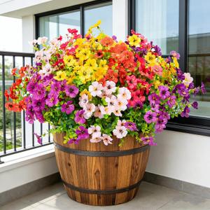 GIAUMA 18 Bundles Artificial Flowers for Outdoors UV Resistant - Realistic Silk Fake Outside Flowers Faux Plants for Outdoor Planters, Porch, Patio, Garden, Window Box Decoration (6-Color)