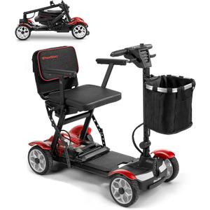 (2026 Upgrade) Lightweight Mobility Scooter for Seniors & Adults, Folding Mobility Scooters, Light Weight 24.8 Miles Trave Foldable 4 Wheeler, Removable Lithium Battery, 300lb Capacity-Gloss Red