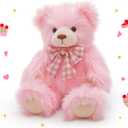MorisMos Teddy Bear Stuffed Animal,14'' Long Fur Stuffed Bear Plush Toy Gift for Kid Girl Boy Toddler Teen Adult,Cuddly Teddy Animal Toy Decor for Baby Shower Birthday Valentine’s Day Party Favor,Pink