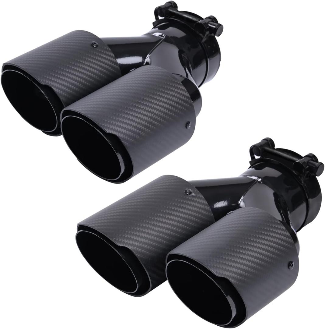 2-Pack Carbon Fiber Dual Exhaust Tips 3" Inlet to 3.5" Outlet, Universal Tailpipe 3 Inch Exhaust Muffler Tips (Matte)