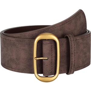 SUOSDEY Women Wide Waist Belt for Dresses Suede Chunky Belt with Gold Buckle Fashion Thick Waist Belt for Women Dresses (Size: Fit Waist Szie 26''-33'', Brown)