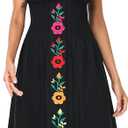 YZXDORWJ Women Mexican Embroidered Casual Dress Summer Ruffle V Neck Short Sleeves (Black, XL)