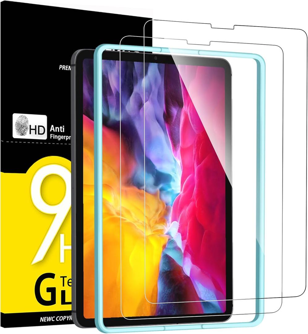 NEW'C 2 Pack Designed for iPad Air 5/4 10.9 Inch (2022/2020), iPad Pro 11 Inch (2022/2021/2020/2018) Screen Protector Tempered Glass, Ultra Resistant (Easy Installation Frame) (Transparent)