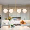 45.3" Modern Linear Chandelier 4-Lights Milk Glass Globe Linear Pendant Light Fixture Brushed Gold Mid Century Chandelier Kitchen Island Dining Room Light Fixture Over Table