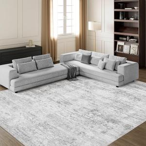 Art&Tuft Washable Rugs 8x10, Anti-Slip Backing Abstract 8x10 Area Rugs for Living Room, Stain Resistant Foldable Machine Washable Area Rug(8'x10', 01-Grey)