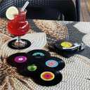 3 x Funny Retro Vinyl Record Coasters, Creative Drink Coasters Set of 6 with Vinyl Record Player Holder for Music Lovers, Housewarming Hostess Gifts, Birthday and White Elephant Gifts Ideas