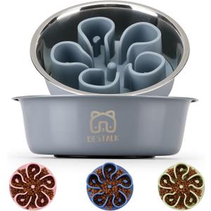 Stainless Steel Slow Feeder Dog Bowl, Bestalk 2-in-1 Metal Dog Bowls with Silicone Slow Feeder Insert for Small, Medium, Large Dogs(Grey,2 Cups) Stainless Steel Slow Feeder Dog Bowl, Bestalk 2-in-1 Metal Dog Bowls with Silicone Slow Feeder Insert for Small, Medium, Large Dogs(Grey,2 Cups)