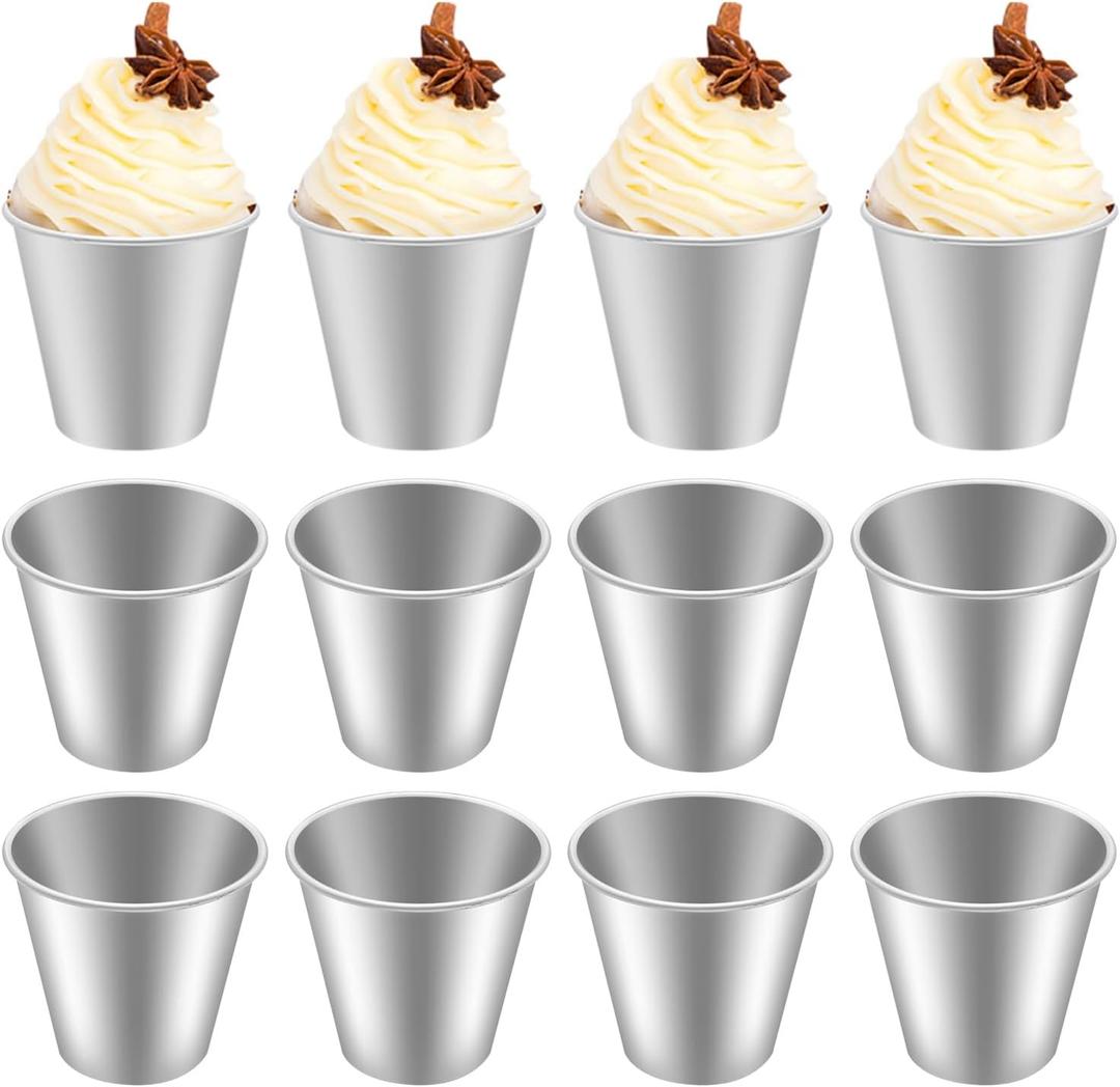 12 Pcs Pudding Molds Flan Molds for Baking Aluminum Baking Cups Muffin Tin Cupcake Mould Nonstick Souffle Darioles Mould