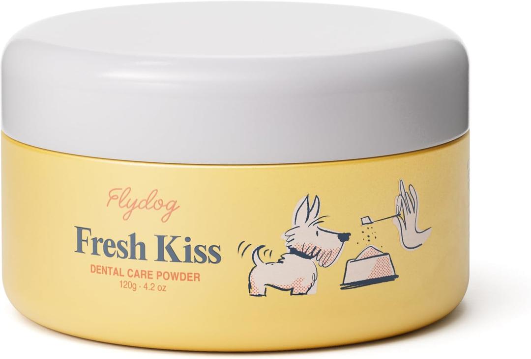 Flydog Fresh Kiss Dog Dental Powder with Finger Brush - Probiotic Breath Freshener for Dogs, Helps Reduce Plaque & Tartar, Beef Flavor, All Natural