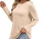 OFEEFAN Womens Long Sleeve Basic Shirts Crew Neck Fall Tops Outfits Clothes 2024 (S)