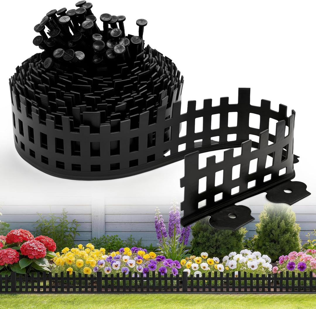 50FT No Dig Landscape Edging Kit 4-4.7 in Tall Arched Design Garden Edging Border with 80 PCS Spikes Flexible Plastic Lawn Edge Fence for Flower Bed Pathway Tree Yard Grass