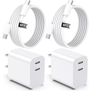2Pack for iPhone 17 Charger Block,for Apple 20W Fast Charging Wall Cube,6FT 3A USB C Cable,Dual Port Power Delivery Adapter,USB C Brick for iPhone 17/Air/16/E/15 Plus Pro Max,for iPad Pro/Air/Mini