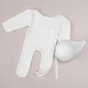Vemonllas Newborn Photography Props Boys Girls Outfits Sleepy Hat Bonnet & Footed Romper Bodysuit Photoshoot Costume Set (Middle White)
