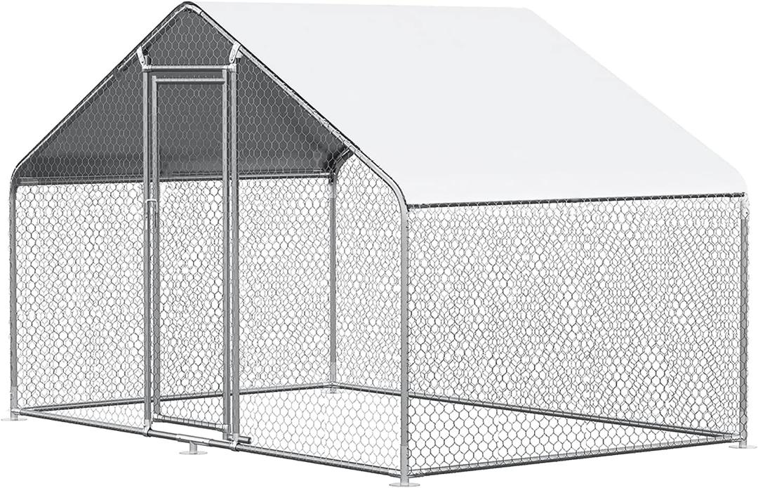 Large Chicken Coop Metal Chicken Run for 6 Chickens,Dog Kennel Quail Cage Duck House with Waterproof and Anti-UV Cover Lockable Door Design(9.8'Lx6.6'Wx6.4'H)