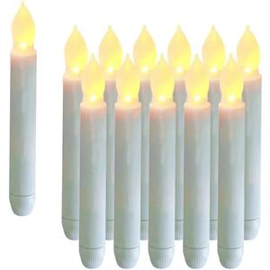 12PCS Flameless LED Taper Candles Lights, Battery Operated Candlesticks with Warm White Flickering Flame, 0.79 x 6.5 Inches Dripless Fake Floating Taper Candles