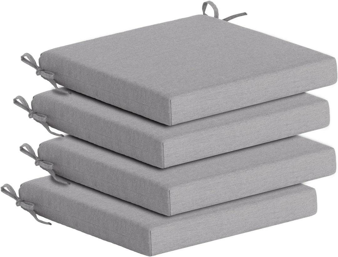 Goodgoods 19.5 x 20 Outdoor Chair Cushions Set of 4, Fade-Resistant & Water-Resistant Patio Seat Cushion Pads with Ties, 30D High-Resilience Foam for Dining Room Kitchen Chairs, Stone Gray