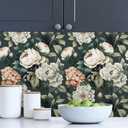 Dark Green White Peonies Vintage Floral Peel and Stick Wallpaper Wall Decor Self Adhesive Wall Paper Stick on Easy Peel Off Contact for Renter Apartment