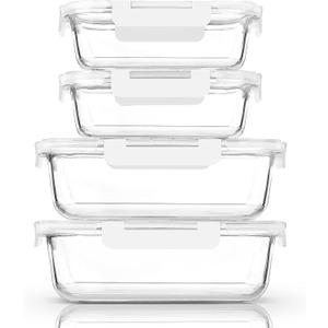 [80 oz & 36 oz]Extra Large Glass Food Storage/Baking Containers Set with Lids, 2 Pack 80 oz(10 cup)&2 Pack 36 oz (4.5 cup)Airtight Glass Container,Microwave,Oven,Freezer and Dishwasher, White