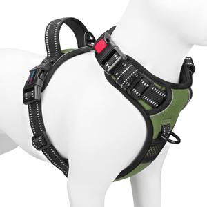 PHOEPET No Pull Dog Harness with Handle Front & Back Clip, Easy on Lockable Snap Buckle at Neck, Adjustable Reflective Vest with Handle for Small Medium Large Dogs (S, Misty Green)