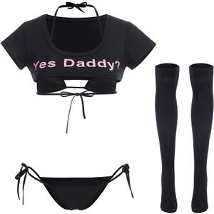 ABAFIP Women Cute Kawaii Striped Bikini Lingerie set Micro Tiny Bra G-string Panty/Garter Belt 2Pcs / 3Pcs Underwear (One Size)