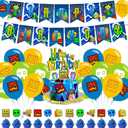 Geometry Aesthetic Dash Party Decorations,Dash Birthday Party Supplies Includes Banner - Cake Topper - 24 Cupcake Toppers - 18 Balloons